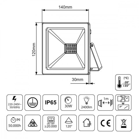 Naświetlacz Led Slim 30 W 2400lm MCE530 NW