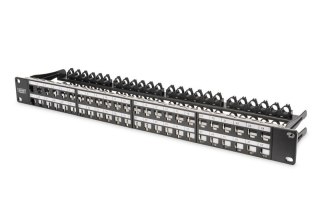 Modułowy panel krosowy (patch panel) o dużej gęstości połączeń, 19" 48x keystone, ekranowany, 1U, Czarny