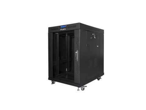 Szafa instalacyjna rack stojąca 19 15U 600x800 czarna, drzwi szklane lcd (flat pack)