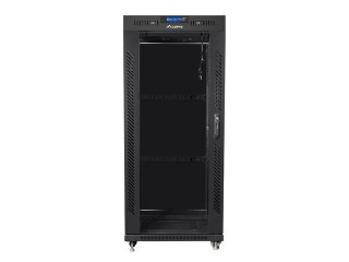 Szafa instalacyjna rack stojąca 19 27U 600x600 czarna, drzwi szklane LCD (Flat pack)