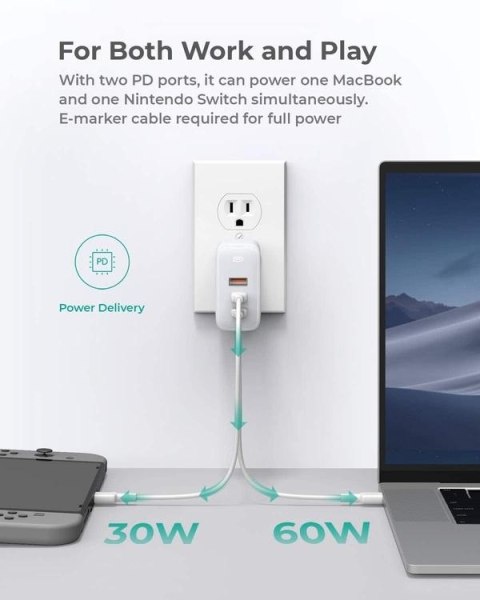 PA-B6S White Omnia Mix GaN ładowarka sieciowa 3xUSB (2xUSB C+1xUSB A) 90W