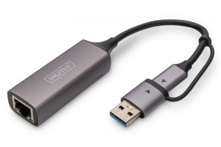 Karta sieciowa przewodowa USB 3.1 Typ C + USB A do 1x RJ45 2.5 Gigabit Ethernet 10/100/1000/2500Mbps