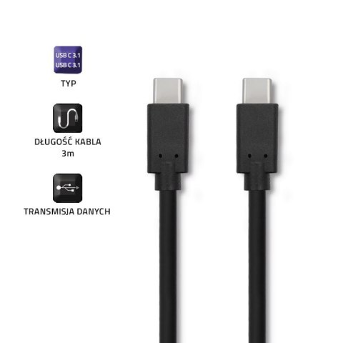 Kabel USB 3.1 typ C męski | USB 3.1 typ C męski | 3m | Czarny