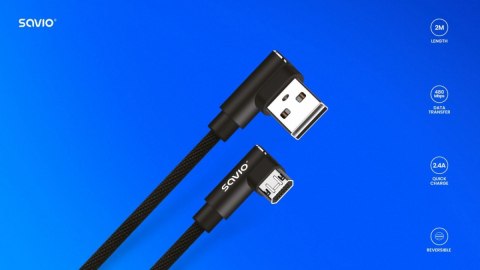 Kabel z dwustronnym złączem USB Micro USB - USB A 2m, CL-162