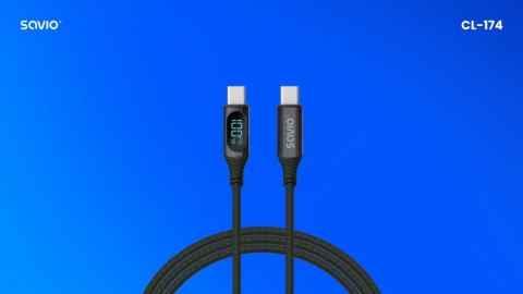 Kabel USB - USB C z wyświetlaczem, 100W, CL-174