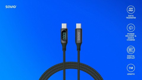 Kabel USB - USB C z wyświetlaczem, 100W, CL-174