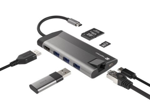 Stacja dokująca Multiport Fowler Plus USB-C PD, 3x USB 3.0, HDMI 4K, RJ45, SD, micro SD