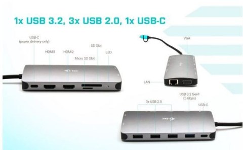 Stacja dokująca USB 3.0/USB-C/Thunderbolt 3x Display Metal Nano Dock LAN +Power Delivery 100W