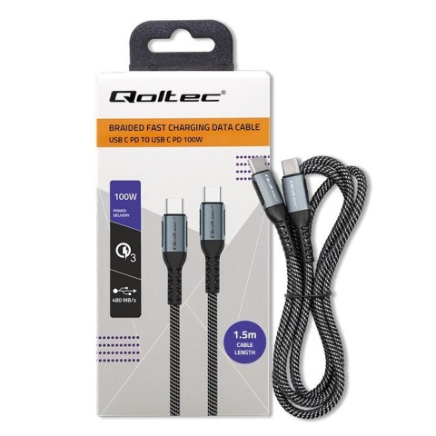 Kabel USB 2.0 typ C | USB 2.0 typ C 100W | QC 3.0| PD | 1.5m | Czarny Kabel USB 2.0 typ C | USB 2.0 typ C 100W | QC 3.0| PD | 1.5m | Czarny