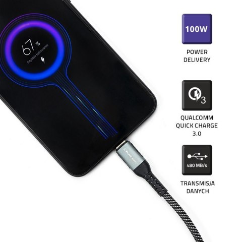 Kabel USB 2.0 typ C | USB 2.0 typ C 100W | QC 3.0| PD | 1.5m | Czarny Kabel USB 2.0 typ C | USB 2.0 typ C 100W | QC 3.0| PD | 1.5m | Czarny