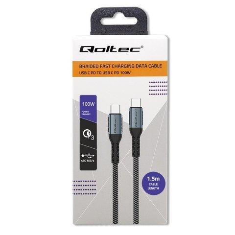 Kabel USB 2.0 typ C | USB 2.0 typ C 100W | QC 3.0| PD | 1.5m | Czarny Kabel USB 2.0 typ C | USB 2.0 typ C 100W | QC 3.0| PD | 1.5m | Czarny