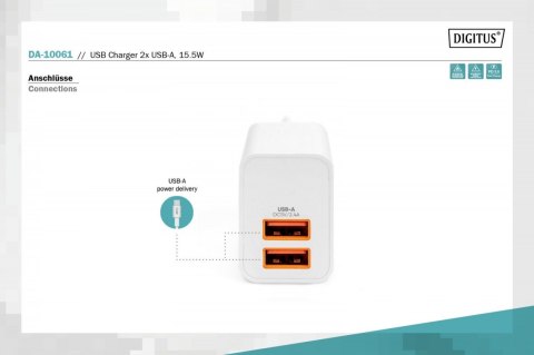 Ładowarka sieciowa zasilacz 2x USB-A 15,5W Biała