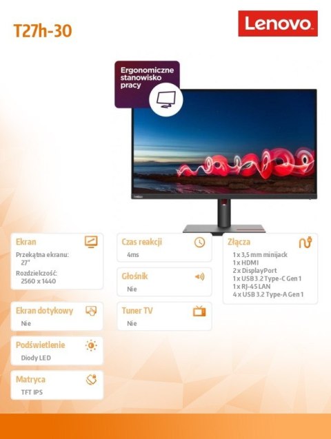 Monitor 27 cali ThinkVision T27h-30 63A3GAT1EU