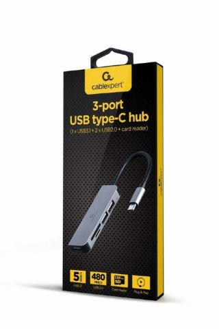 Hub 3-portowy USB-C, USB 2.0x2, USB 3.0, czytnik kart