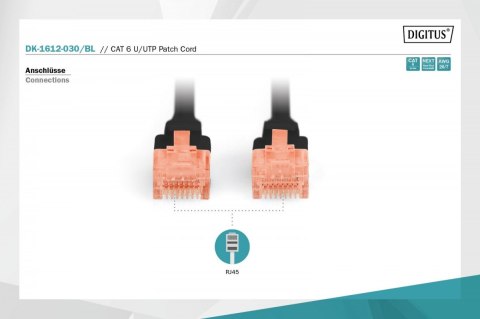 Patch cord U/UTP kat.6 PVC 3m czarny