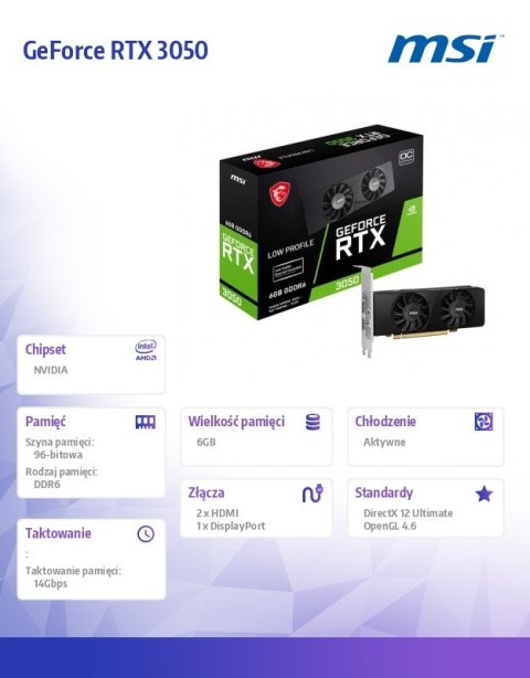 Karta graficzna GeForce RTX 3050 LP 6G OC 6GB GDDR6 96bit DP/2HDMI