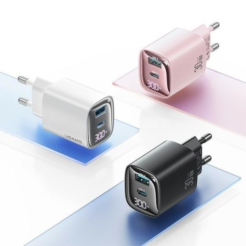 Ładowarka sieciowa 30W GaN LED USB+USB-C CC229 Fast Charging Biała