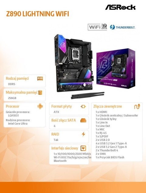 Płyta główna Z890 LIGHTNING WIFI ATX Płyta główna Z890 LIGHTNING WIFI ATX