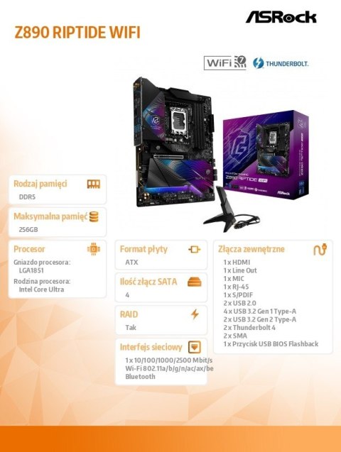 Płyta główna Z890 RIPTIDE WIFI ATX Płyta główna Z890 RIPTIDE WIFI ATX