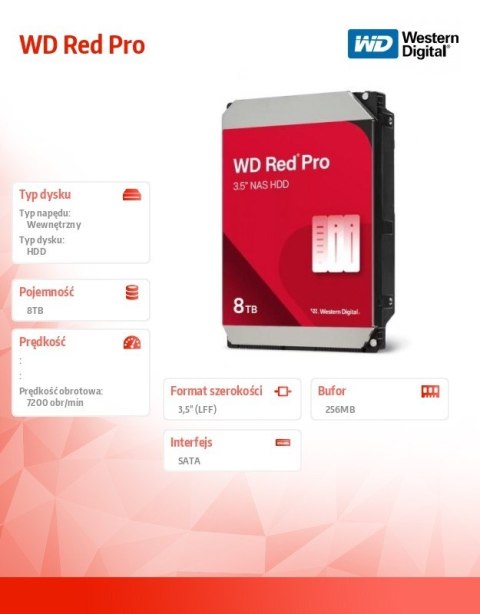 Dysk HDD Red Pro 8TB 3,5 SATA III WD8005FFBX