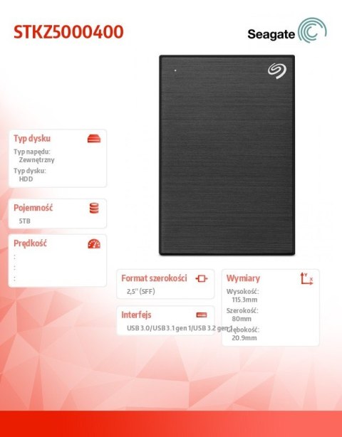 Dysk One Touch 5TB 2,5 STKZ5000400 czarny