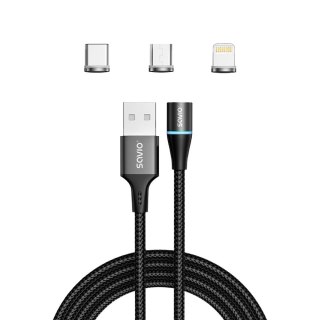 Kabel magnetyczny USB - USB typ C, Micro i Lightning, czarny, 1m, CL-152