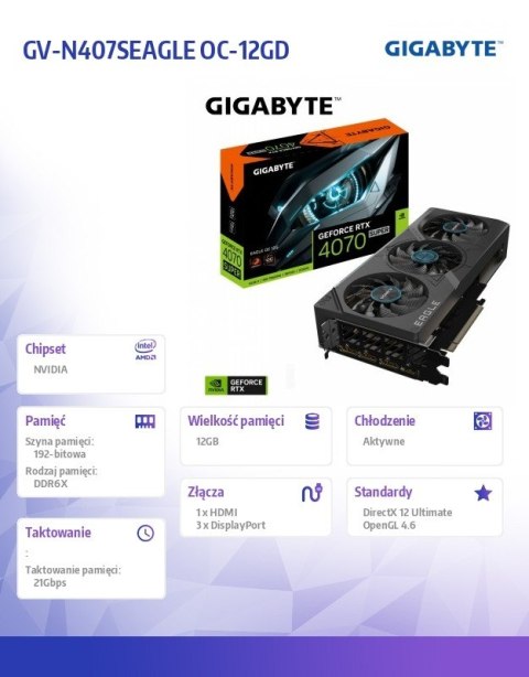 Karta graficzna RTX 4070 SUPER EAGLE OC 12G GDDR6X 192bit 3DP Karta graficzna RTX 4070 SUPER EAGLE OC 12G GDDR6X 192bit 3DP