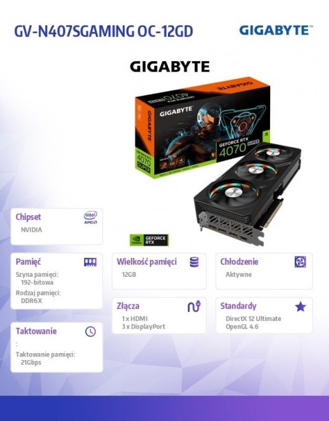 Karta graficzna RTX 4070 SUPER GAMING OC 12G GDDR6X 192bit 3DP Karta graficzna RTX 4070 SUPER GAMING OC 12G GDDR6X 192bit 3DP