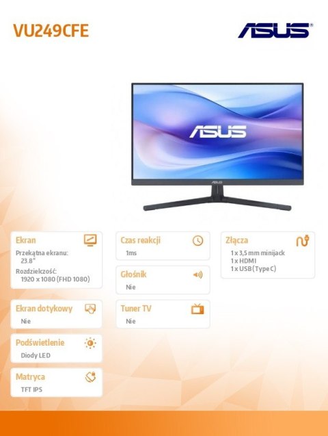 Monitor 24 cale VU249CFE-B IPS 100Hz USB-C Monitor 24 cale VU249CFE-B IPS 100Hz USB-C