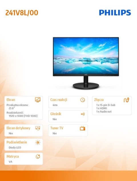 Monitor 241V8L 23.8 cala VA HDMI