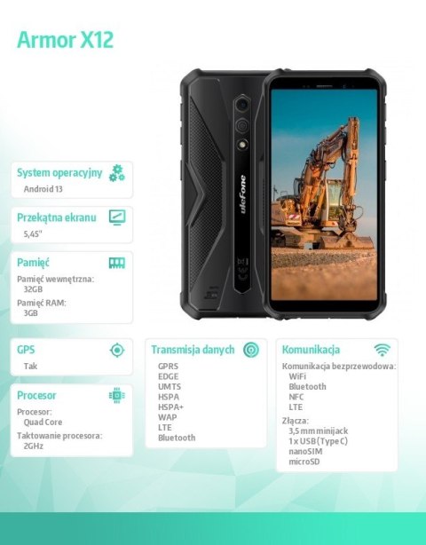 Smartfon Armor X12 5,45" 3/32GB IP68/IP69K 4860 mAh czarny