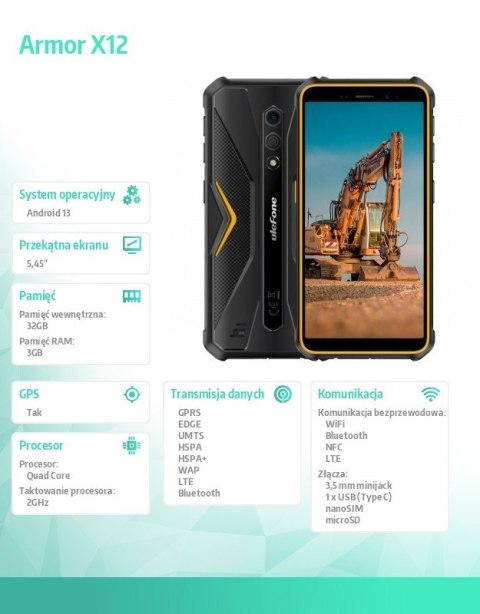 Smartfon Armor X12 5,45" 3/32GB IP68/IP69K 4860 mAh pomarańczowy