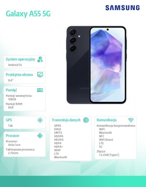 Smartfon GALAXY A55 DS 5G 8/128GB Czarny Enterprise