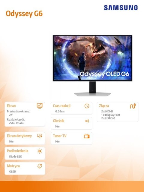 Monitor gamingowy Odyssey G6 27 cali LS27DG600SUXEN Monitor gamingowy Odyssey G6 27 cali LS27DG600SUXEN