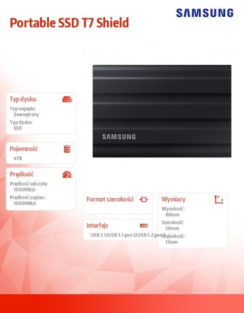 Dysk zewnętrzny SSD Portable SSD T7 Shield USB3.2 czarny Dysk zewnętrzny SSD Portable SSD T7 Shield USB3.2 czarny
