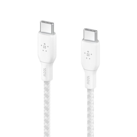 Kabel w oplocie USB-C do USB-C 100W 2m biały Kabel w oplocie USB-C do USB-C 100W 2m biały