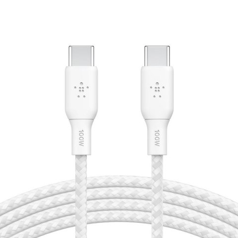 Kabel w oplocie USB-C do USB-C 100W 2m biały Kabel w oplocie USB-C do USB-C 100W 2m biały