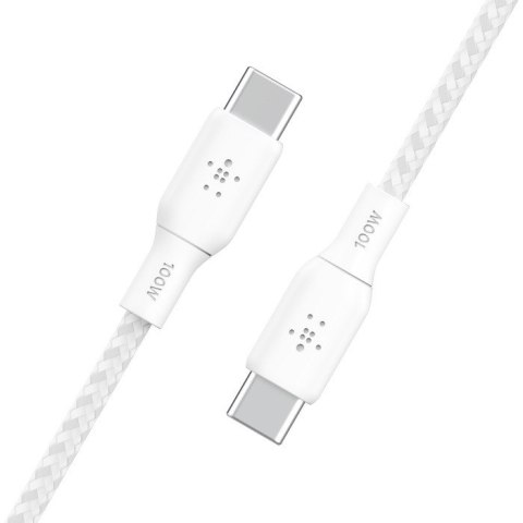 Kabel w oplocie USB-C do USB-C 100W 2m biały Kabel w oplocie USB-C do USB-C 100W 2m biały