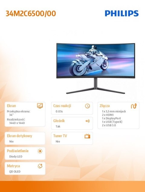 Monitor 34 cale zakrzywiony Evnia 34M2C6500 QD OLED