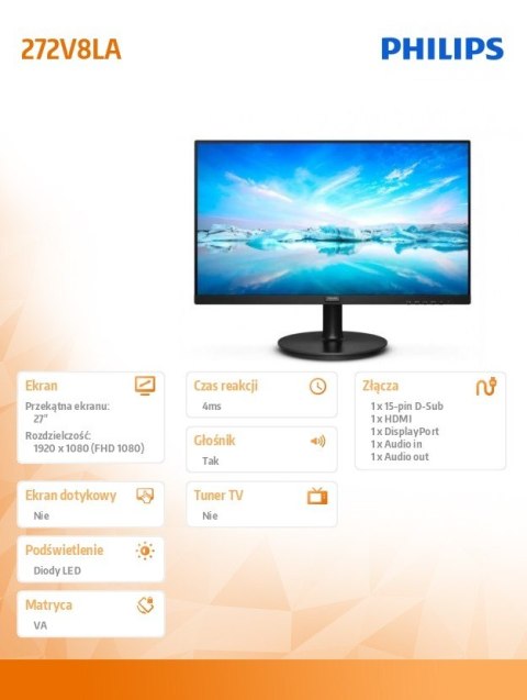 Monitor 272V8LA 27 cali VA HDMI DP Głośniki