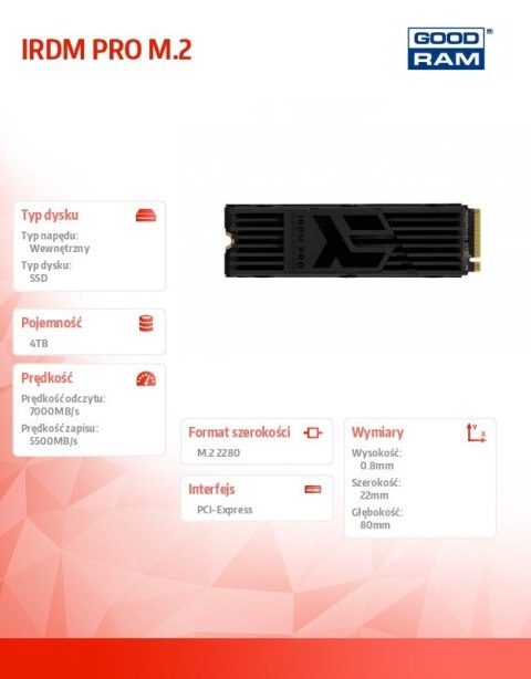 Dysk SSD IRDM PRO 4TB M.2 PCIe 4x4 NVMe 2280 7000/6850