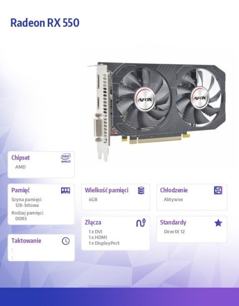 Karta graficzna Radeon RX 550 4GB GDDR5 128Bit DVI HDMI DP ATX