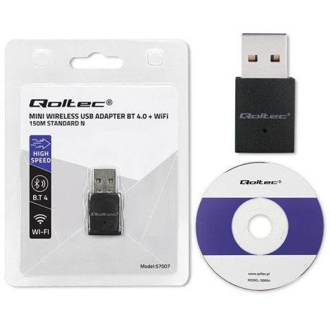 Bezprzewodowy mini adapter Wi-Fi | BT 4.0 USB | standard N