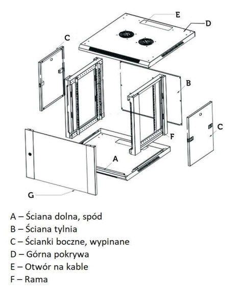 Szafka wisząca rack 12U 600x600 czarna dwusekcyjna