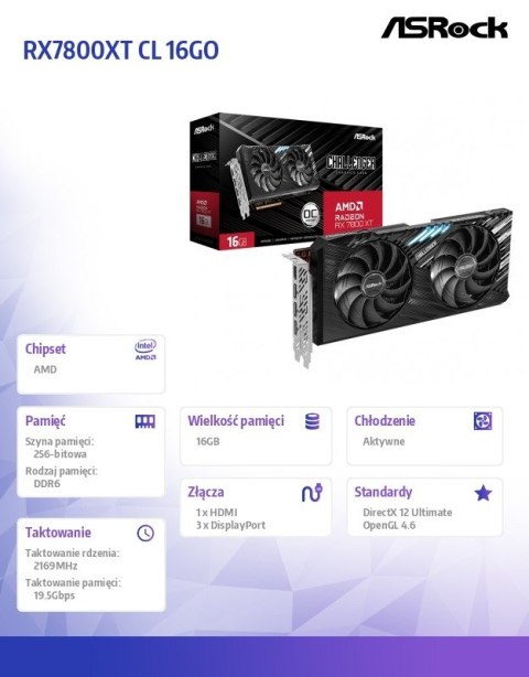 Karta graficzna Radeon RX 7800 XT CHALLENGER OC 16G GDDR6 256bit