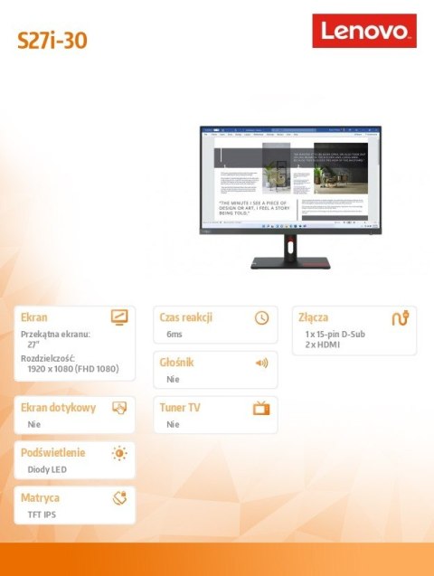 Monitor ThinkVision S27i-30 27 cali 63DFKAT4EU