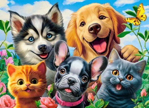 Puzzle 70 elementów Pieski kotki Pets Selfie