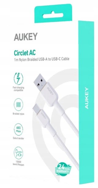 Kabel CB-NAC1 White nylonowy USB C - USB A | 1m | 3A | 60W PD | 20V