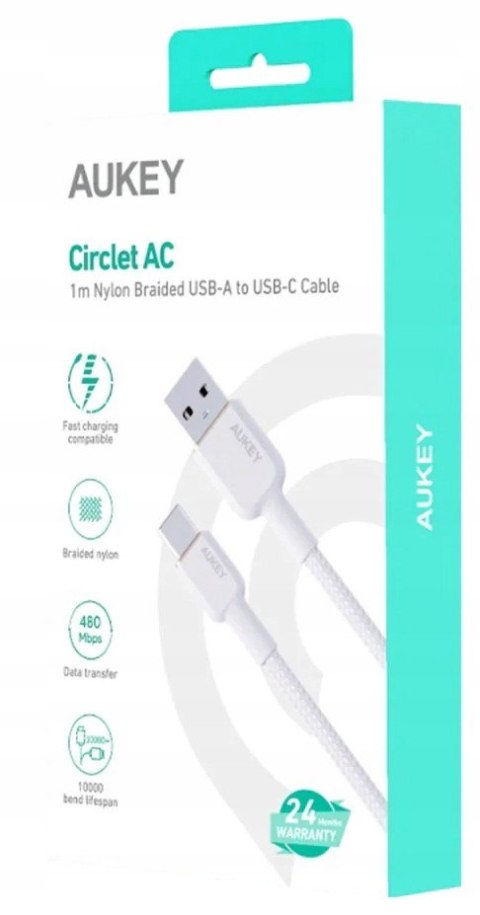 Kabel CB-NAC1 White nylonowy USB C - USB A | 1m | 3A | 60W PD | 20V