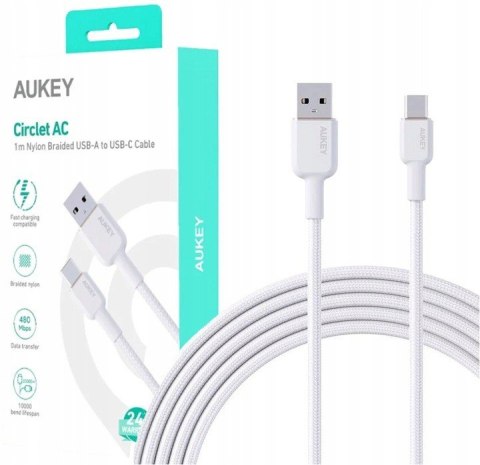 Kabel CB-NAC1 White nylonowy USB C - USB A | 1m | 3A | 60W PD | 20V